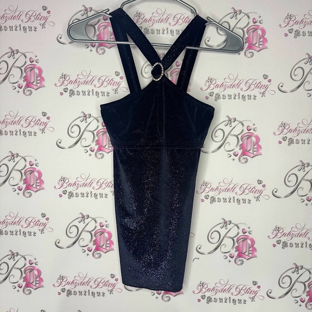 Karen tank top rhinestone Oring halter style black sparkle Elegant Black